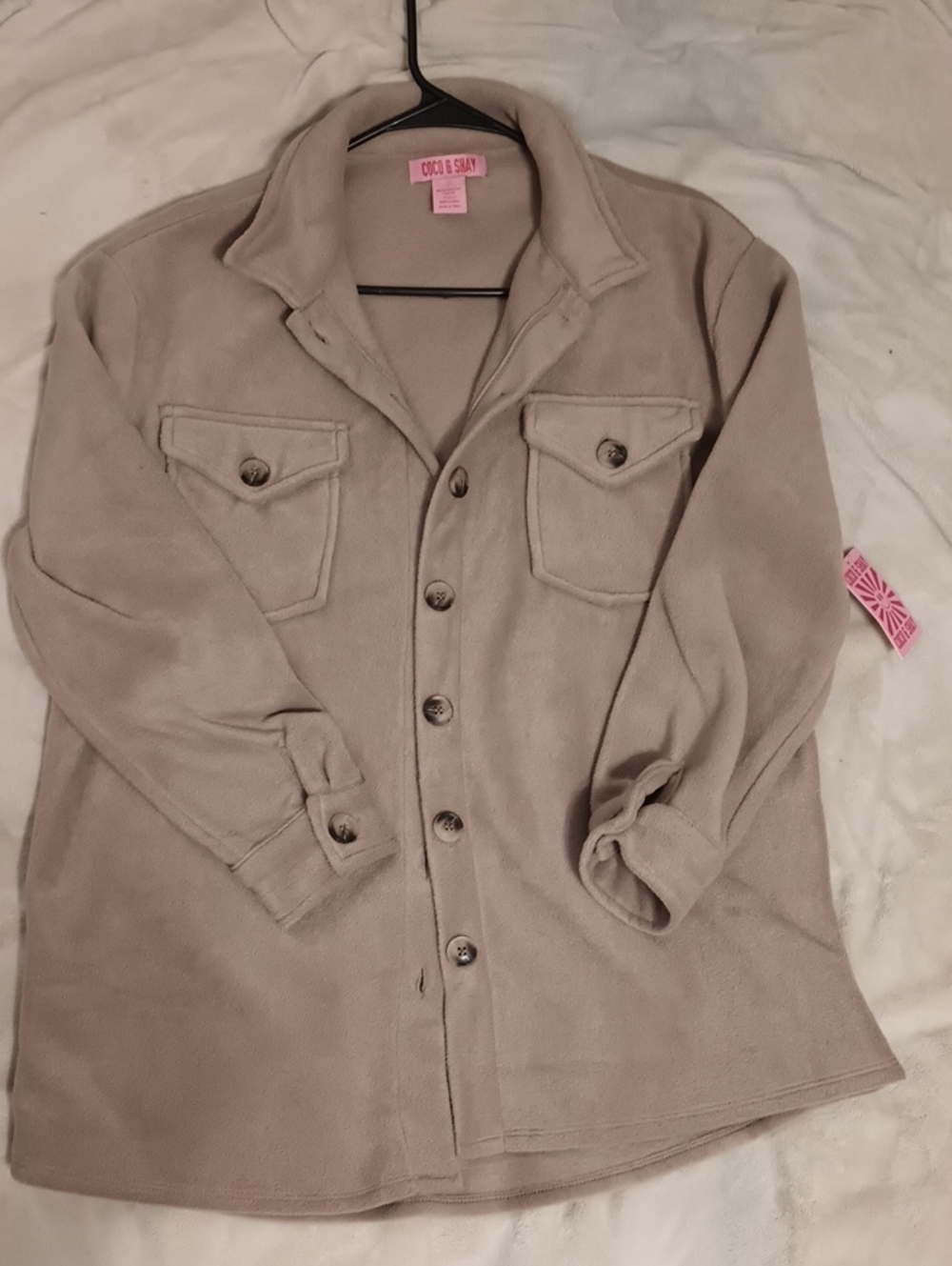 Taupe Button-Up Fleece Shacket